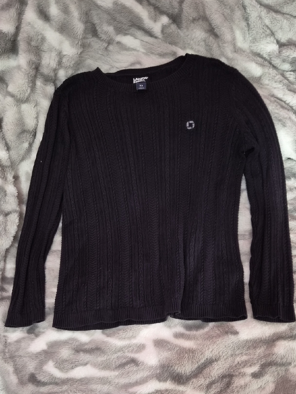 Lands' End Navy BLUE Cable-Knit Crewneck Sweater Size XS